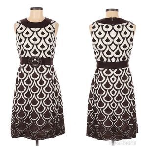 TALBOTS Sleeveless Linen Dress A-Line Ombre Brown Ivory Print‎ Size 6 Petite